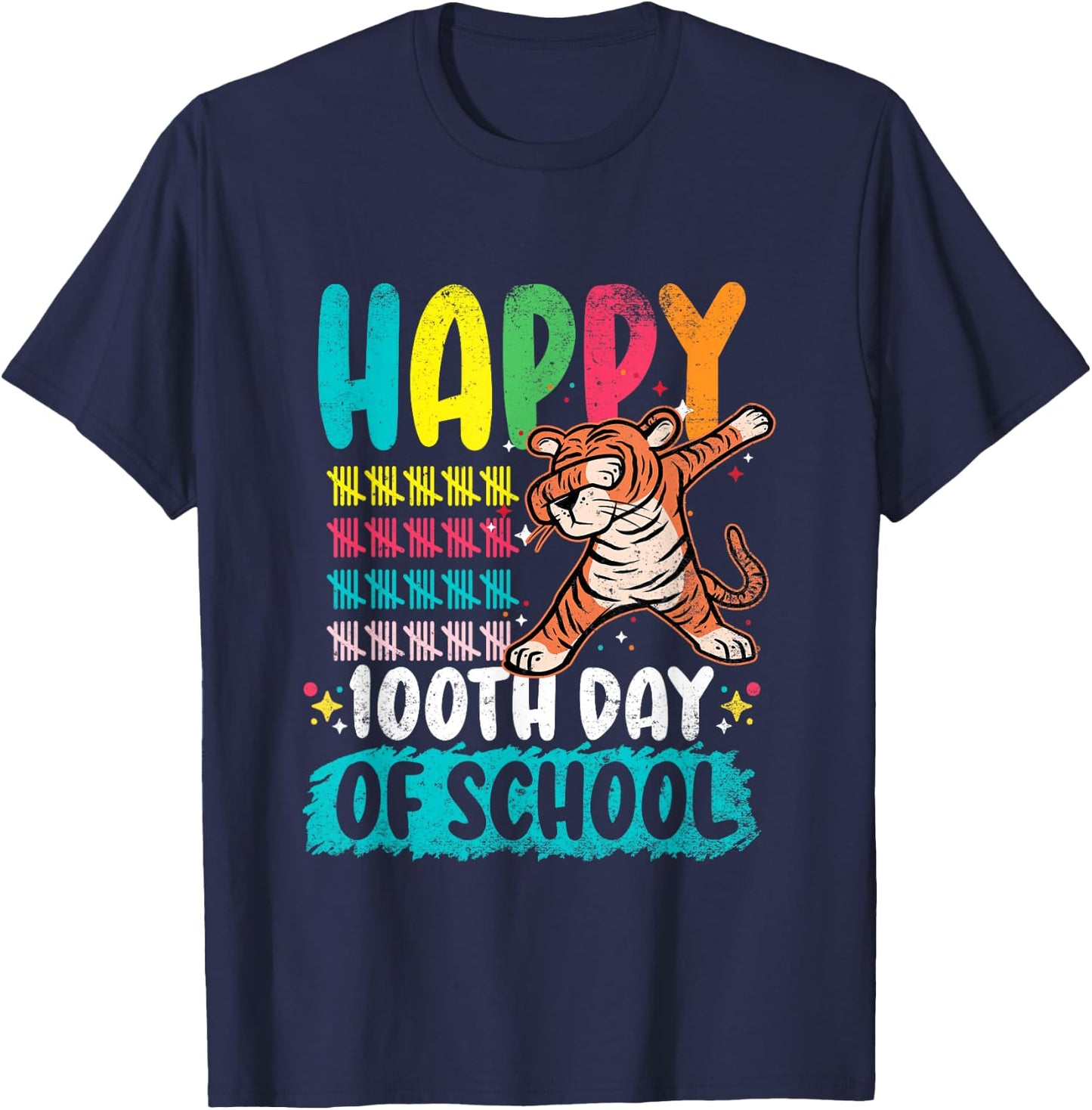 100th Day Teacher Tiger 100 Days Of School Gift Men Women Girls Kids T-Shirt - T-Shirt | Navy