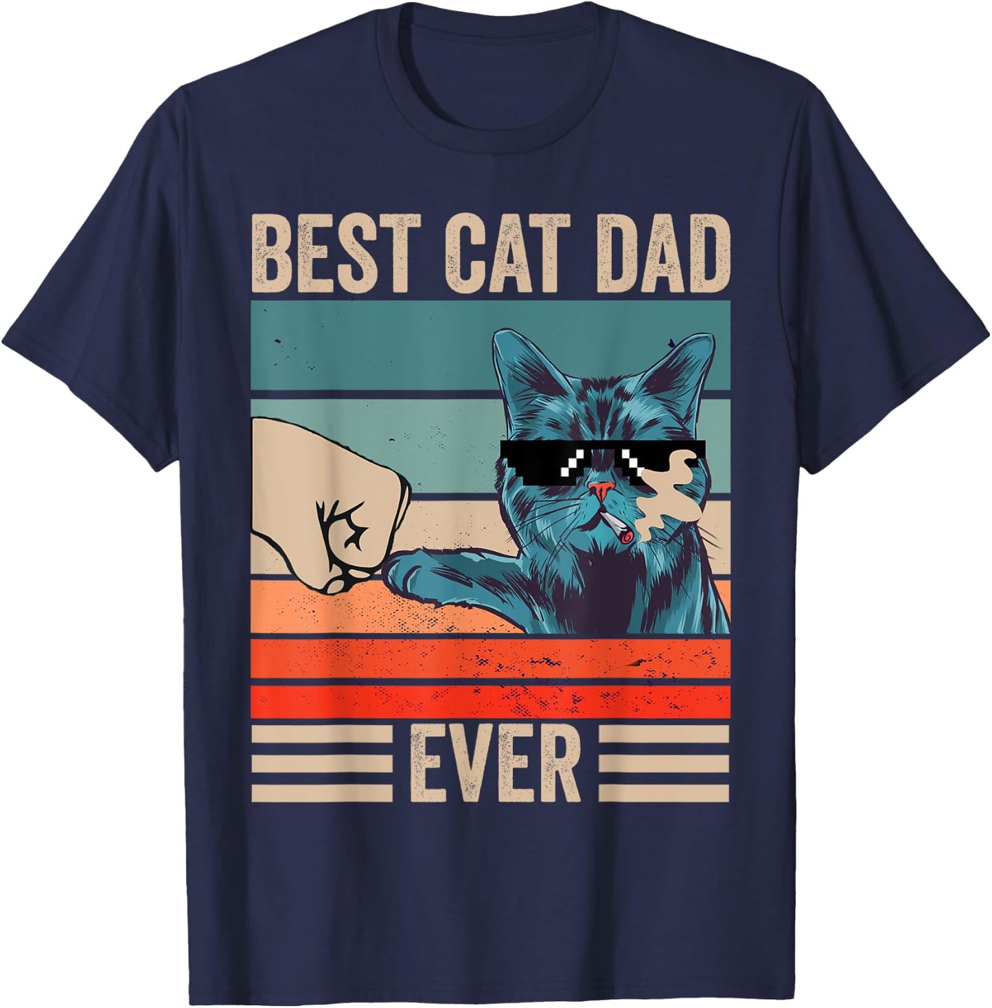 Vintage Best Cat Dad Ever Bump Fist father's day Cat Daddy Men Women Girls Kids T-Shirt - T-Shirt | Navy