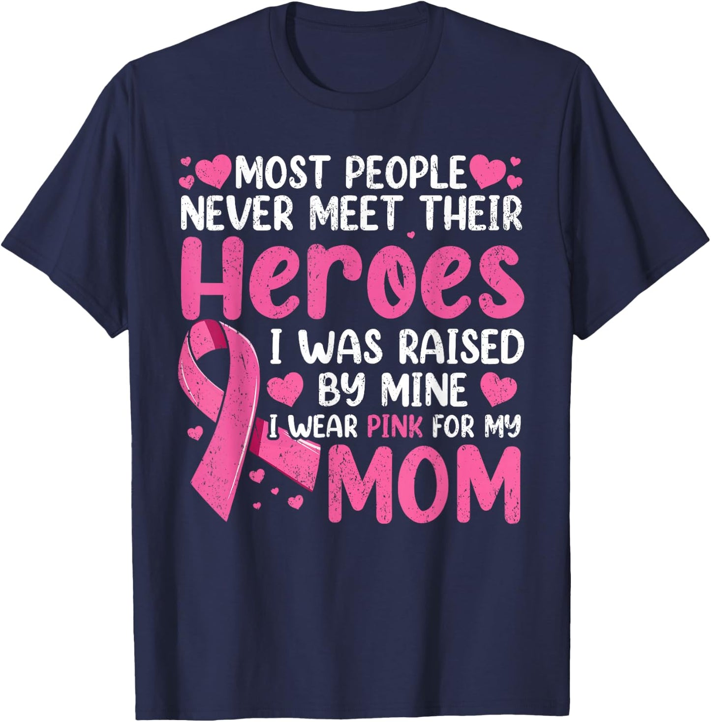 Vintage Breast Cancer Mom, Support Mother Pink Ribbon Women T-Shirt - T-Shirt | Navy