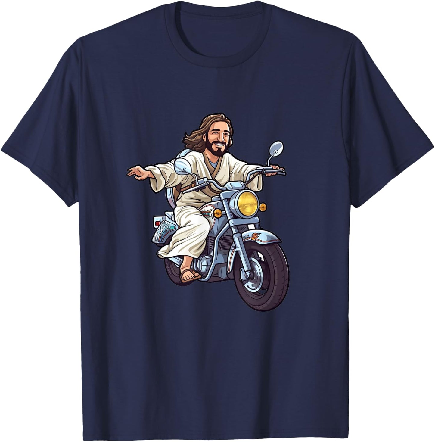Funny Jesus Christ on a Bike God Fun Church Gift T-Shirt - T-Shirt | Navy