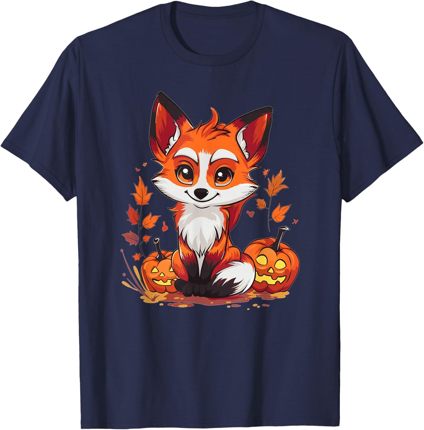 Cute Fox With Pumpkin I Halloween T-Shirt - T-Shirt | Navy