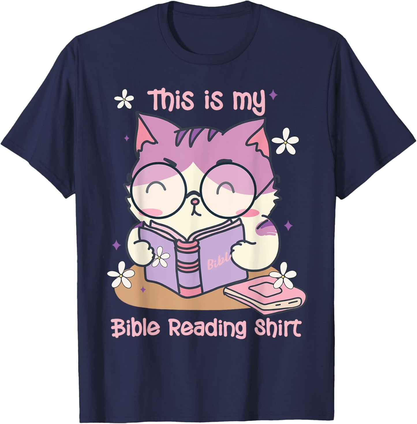 This Is For Bible Reading Cat Cute Christian T-Shirt - T-Shirt | Navy