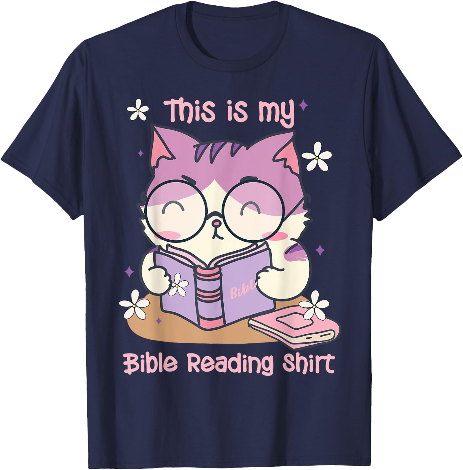 This Is For Bible Reading Cat Cute Christian T-Shirt - T-Shirt | Navy
