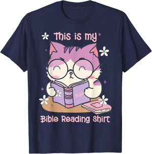 This Is For Bible Reading Cat Cute Christian T-Shirt - T-Shirt | Navy