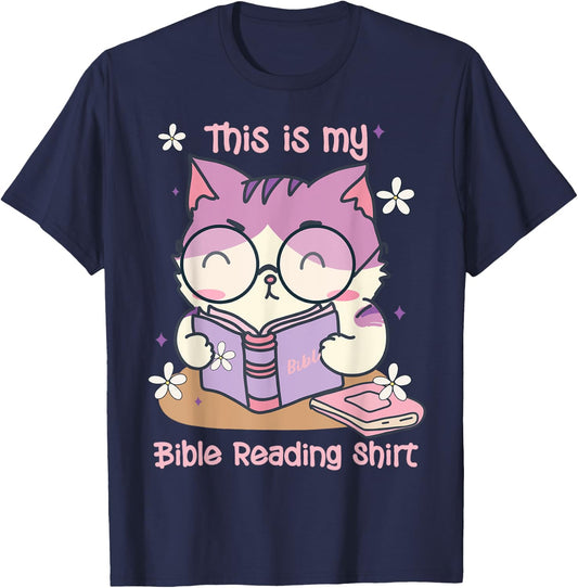 This Is For Bible Reading Cat Cute Christian T-Shirt - T-Shirt | Navy