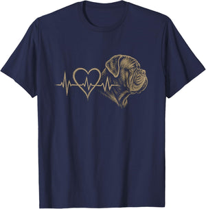 Dogue de Bordeaux Heartbeat Artwork Design T-Shirt - T-Shirt | Navy