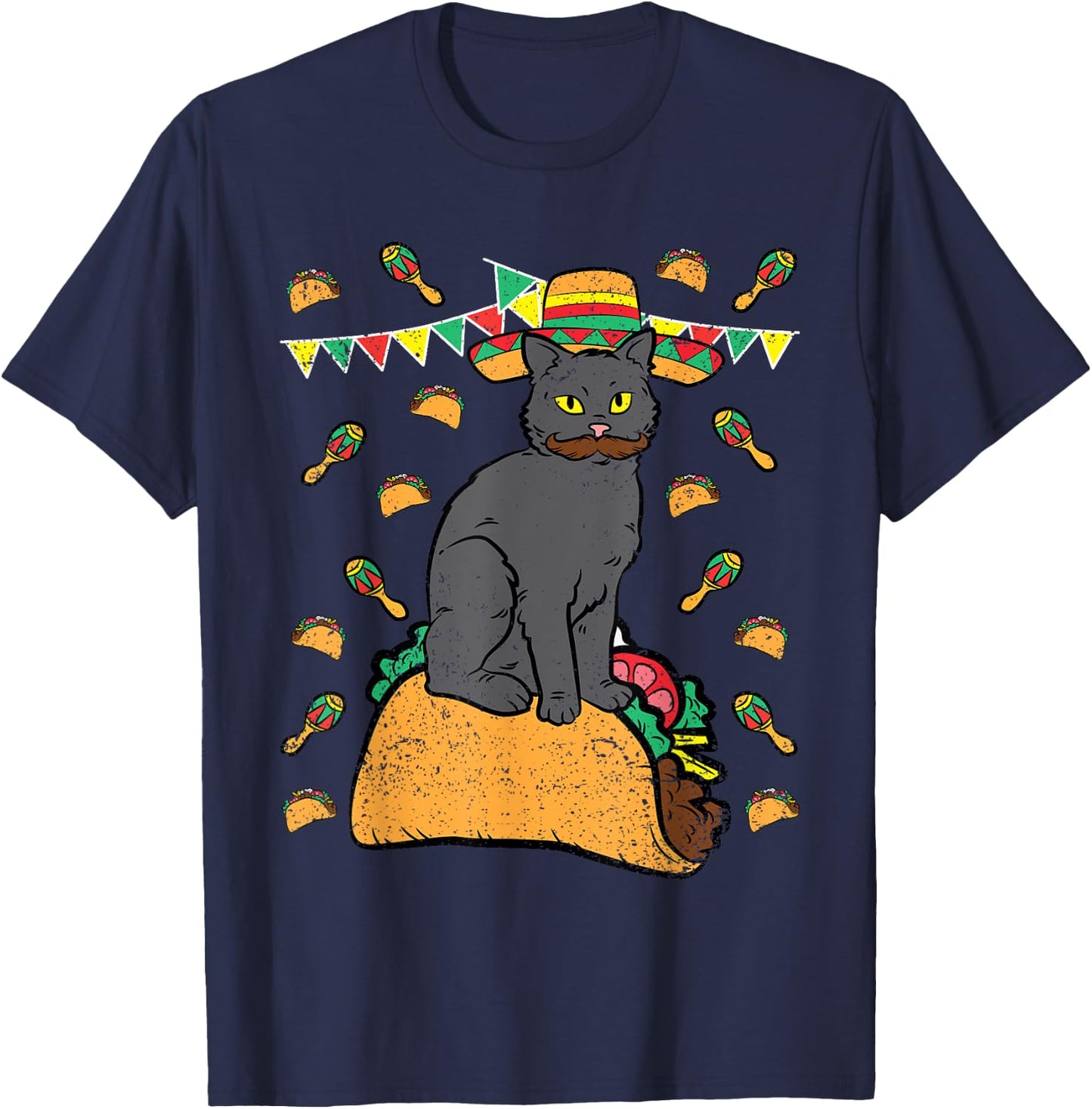Cat Sitting Taco Cinco De Mayo Mexican Food Fiesta Party T-Shirt - T-Shirt | Navy