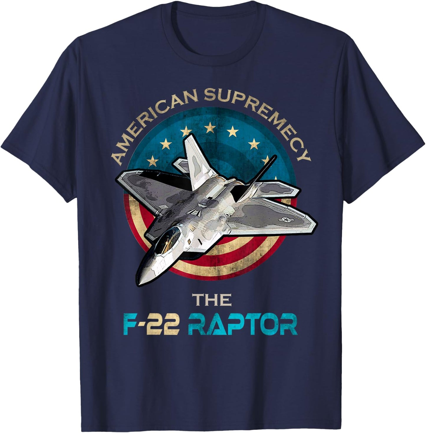F22 Raptor American Patriotic Fighter Jet 4th of July Flag T-Shirt - T-Shirt | Navy