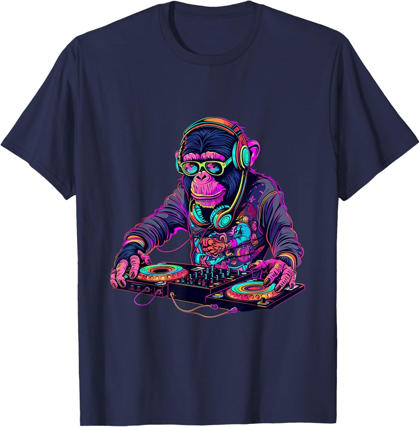 DJ Monkey Turntable DJ Monkey Techno House Beatmaker EDM T-Shirt - T-Shirt | Navy