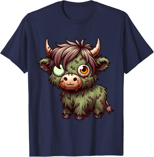 Highland Cow Zombie Halloween Farm Animal Women Girls T-Shirt - T-Shirt | Navy