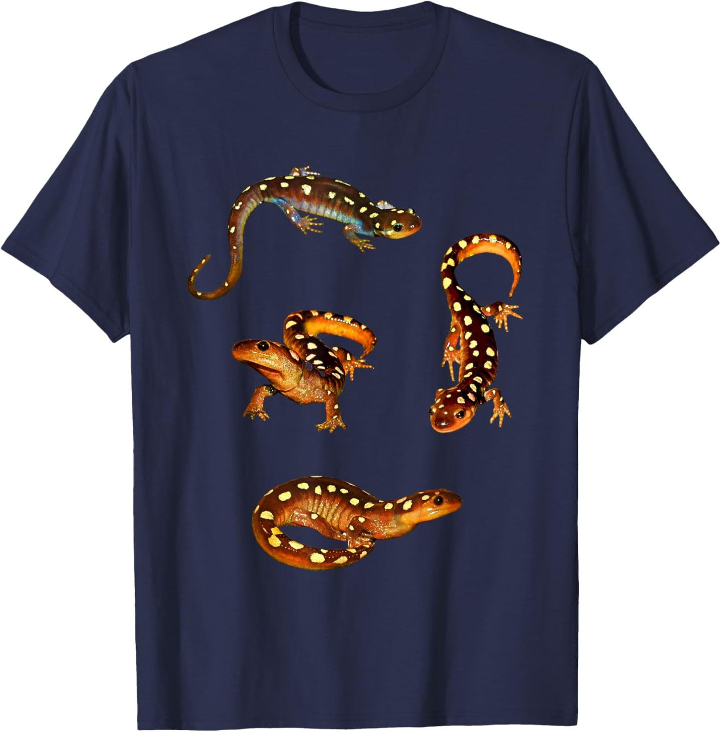Froghaven Farm Spotted Salamanders , Salamander, Ambystoma Maculatum, Caudate, Urodele, Spring Lizard, Black, Small, Short Sleeve, Classic Fit, Cotton 60%, Polyester 40% T-Shirt - T-Shirt | Navy
