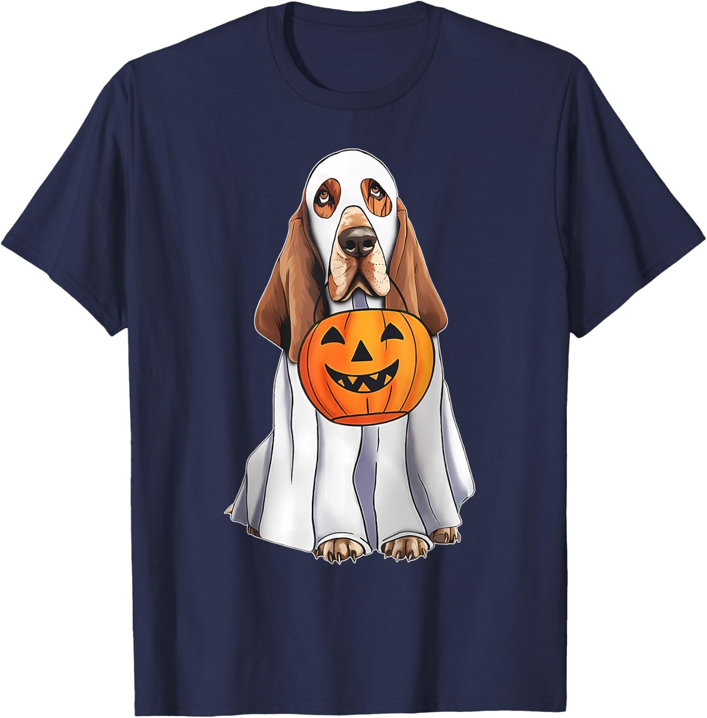 Basset Hound Ghost Pumpkin Halloween Costume Fall T-Shirt - T-Shirt | Navy