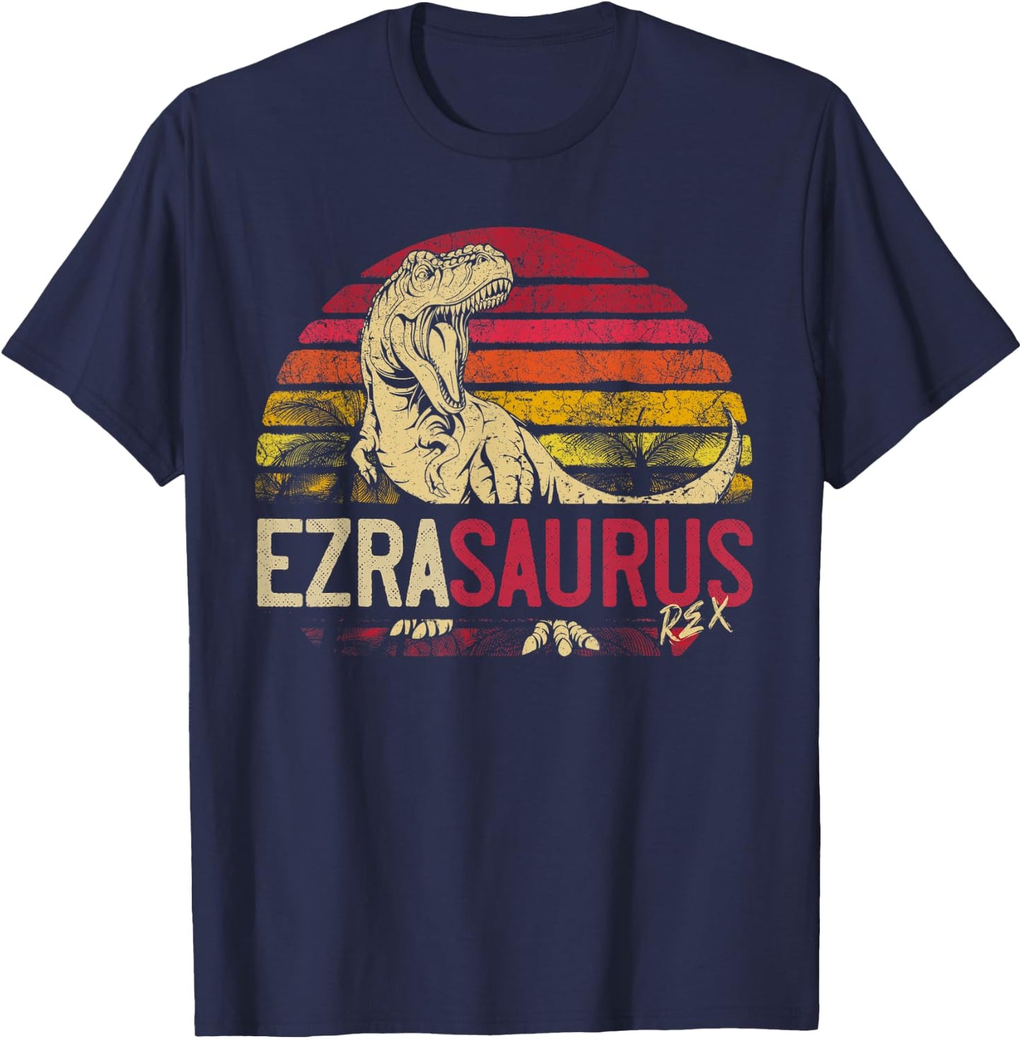 Ezra Saurus Funny Personalized Dinosaur T Rex Name Boys Gift T-Shirt - T-Shirt | Navy