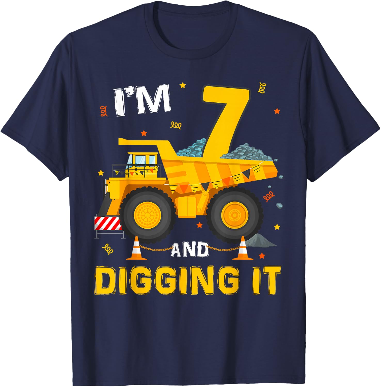 Im 7 And Digging It 7Yr Old 7th Birthday Construction Boy T-Shirt - T-Shirt | Navy