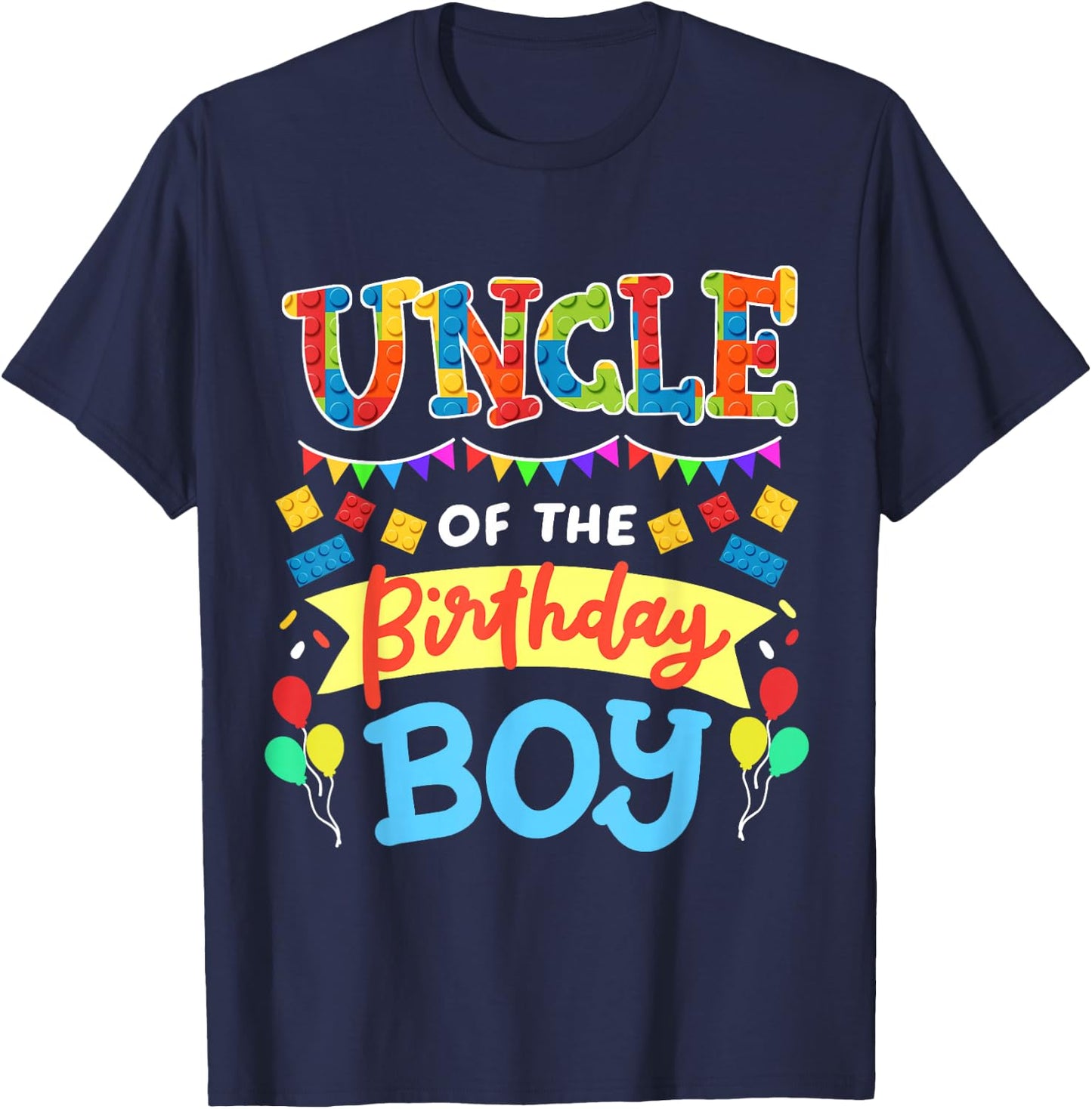 Uncle of the Birthday Boy Building Blocks Bricks Family Men T-Shirt - T-Shirt | Navy