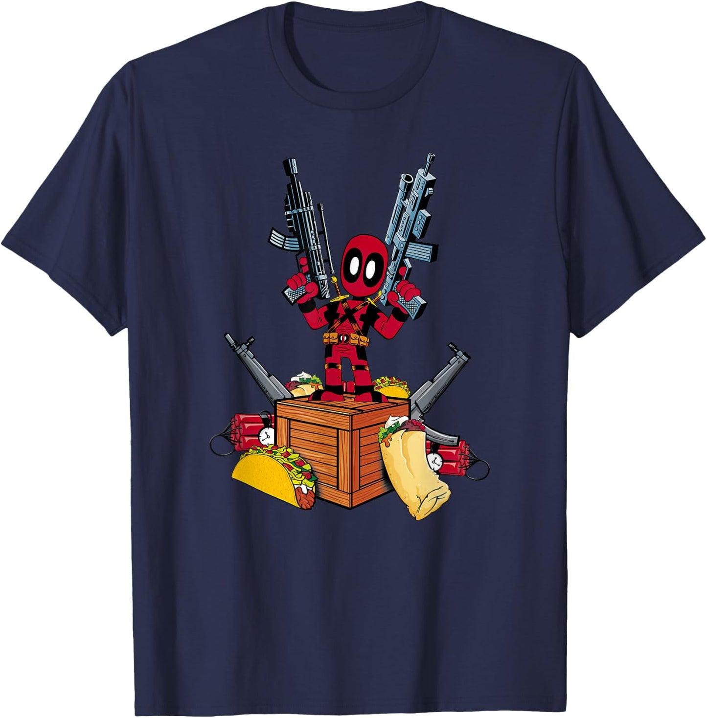 Marvel Deadpool Weapons And Tacos Cute Comic Icon T-Shirt - T-Shirt | Navy
