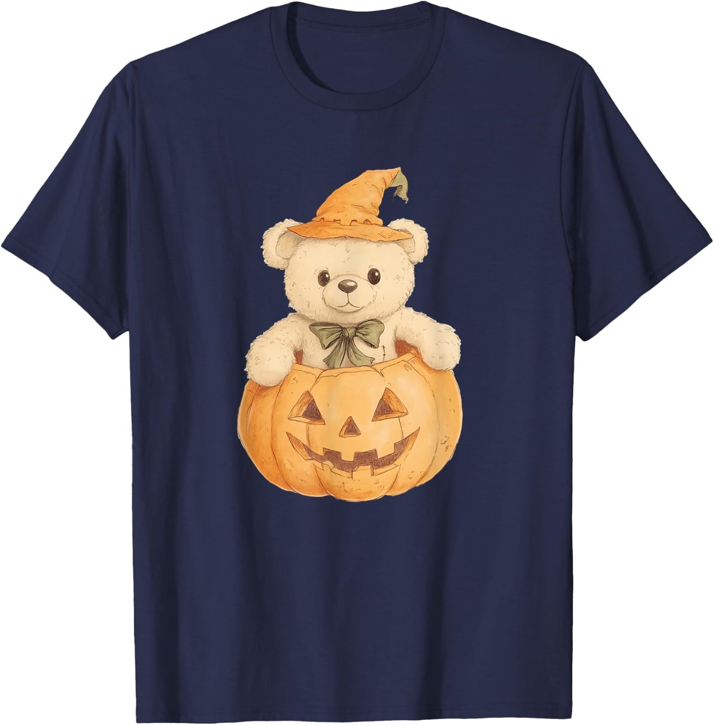 Cute Teddy Bear Pumpkin, Halloween Witch, Adorable Fall T-Shirt - T-Shirt | Navy