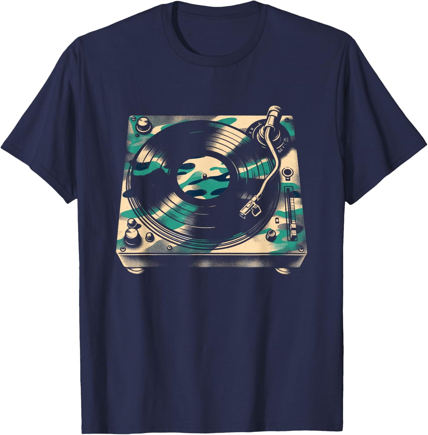 Vinyl DJ Turntable Camouflage - Vintage Music Lover T-Shirt - T-Shirt | Navy