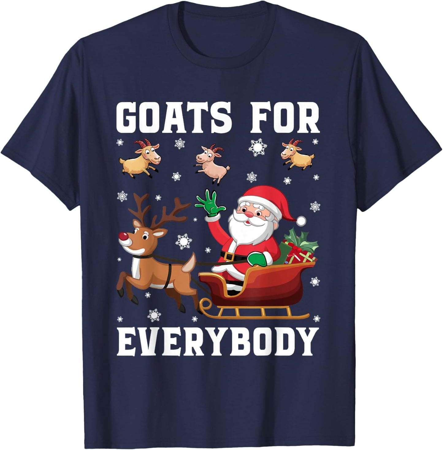Goats For Everybody Santa Sleigh Funny Christmas Goat Lover T-Shirt - T-Shirt | Navy