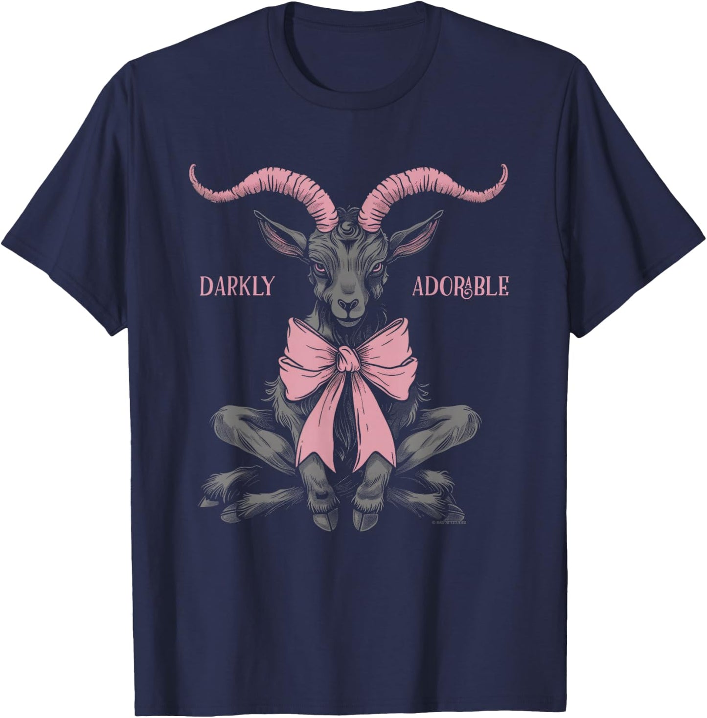Coquette Goth Aesthetic Baphomet Bow Darkly Adorable T-Shirt - T-Shirt | Navy