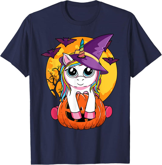 Cute Halloween Girls Kids Witchy Unicorn Halloween T-Shirt - T-Shirt | Navy