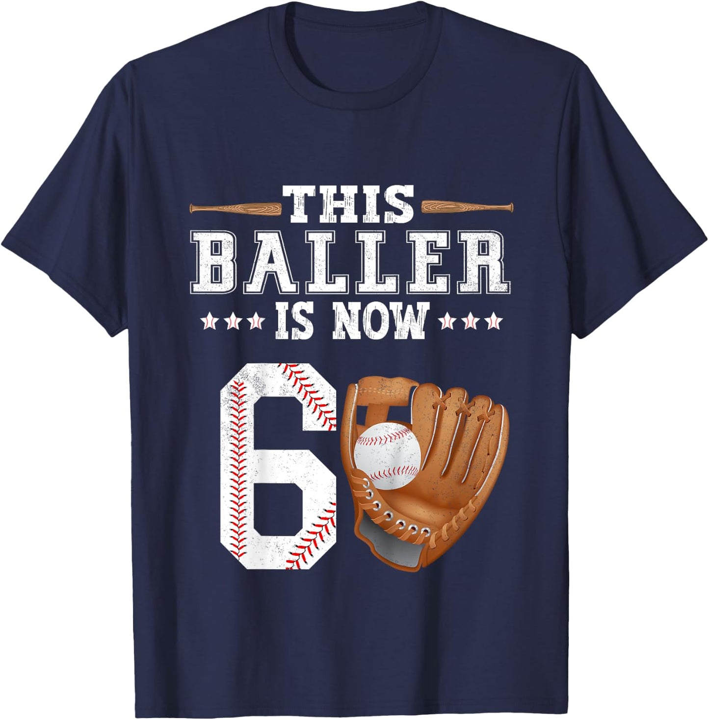 Kids Boys Baseball Birthday Age 6 sports Themed 6th Birthday T-Shirt - T-Shirt | Navy