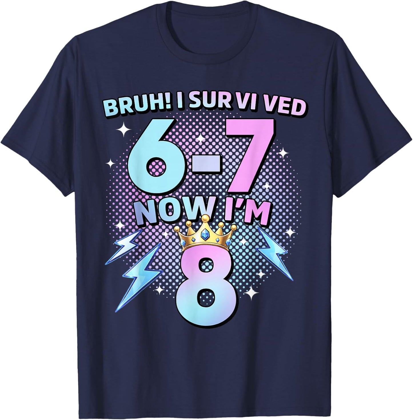 Bruh I Survived 6-7 Now I'm 8 Birthday Girls 67 K-pop Girl T-Shirt - T-Shirt | Navy