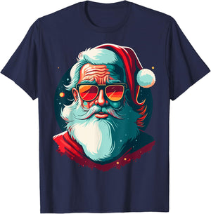 Santa Face Retro Sunglasses Christmas Xmas Men Women T-Shirt - T-Shirt | Navy