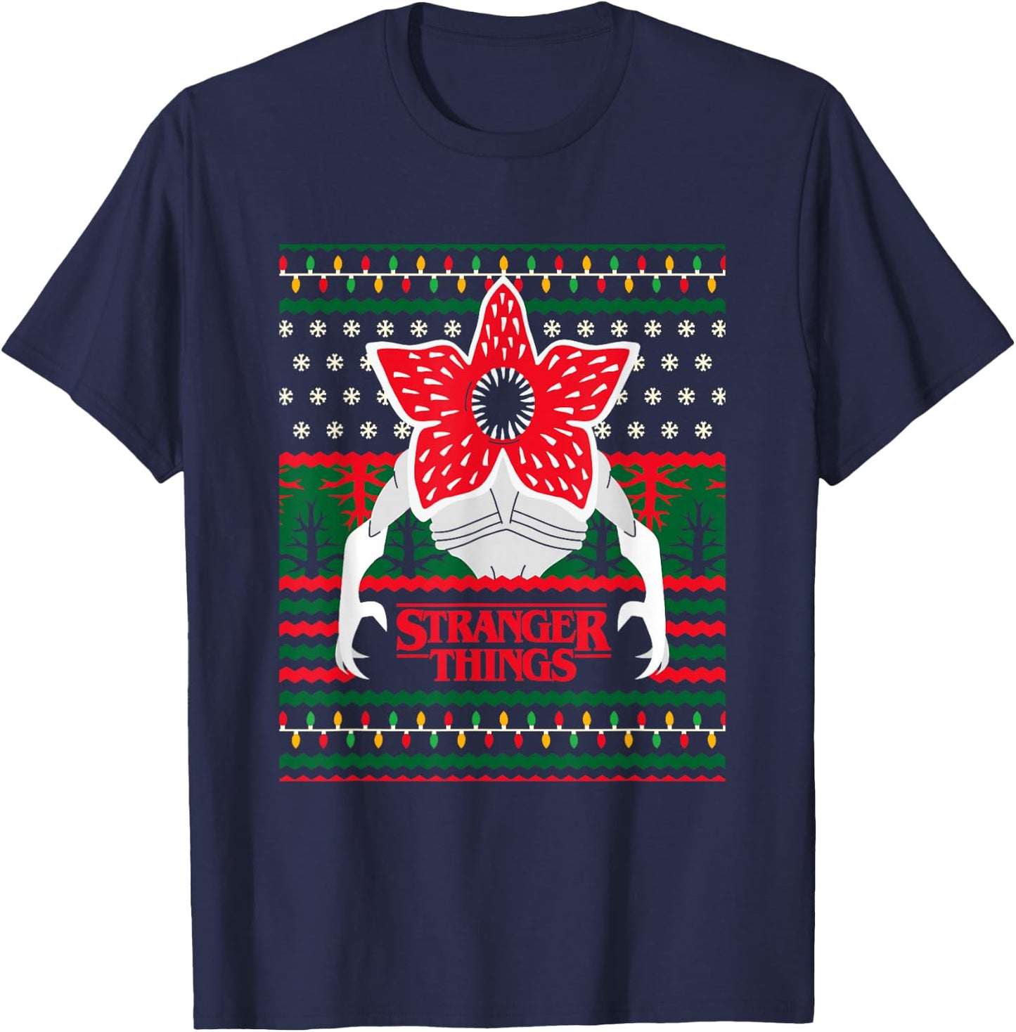 Stranger Things Christmas Epic Demogorgon Ugly Sweater Logo T-Shirt - T-Shirt | Navy