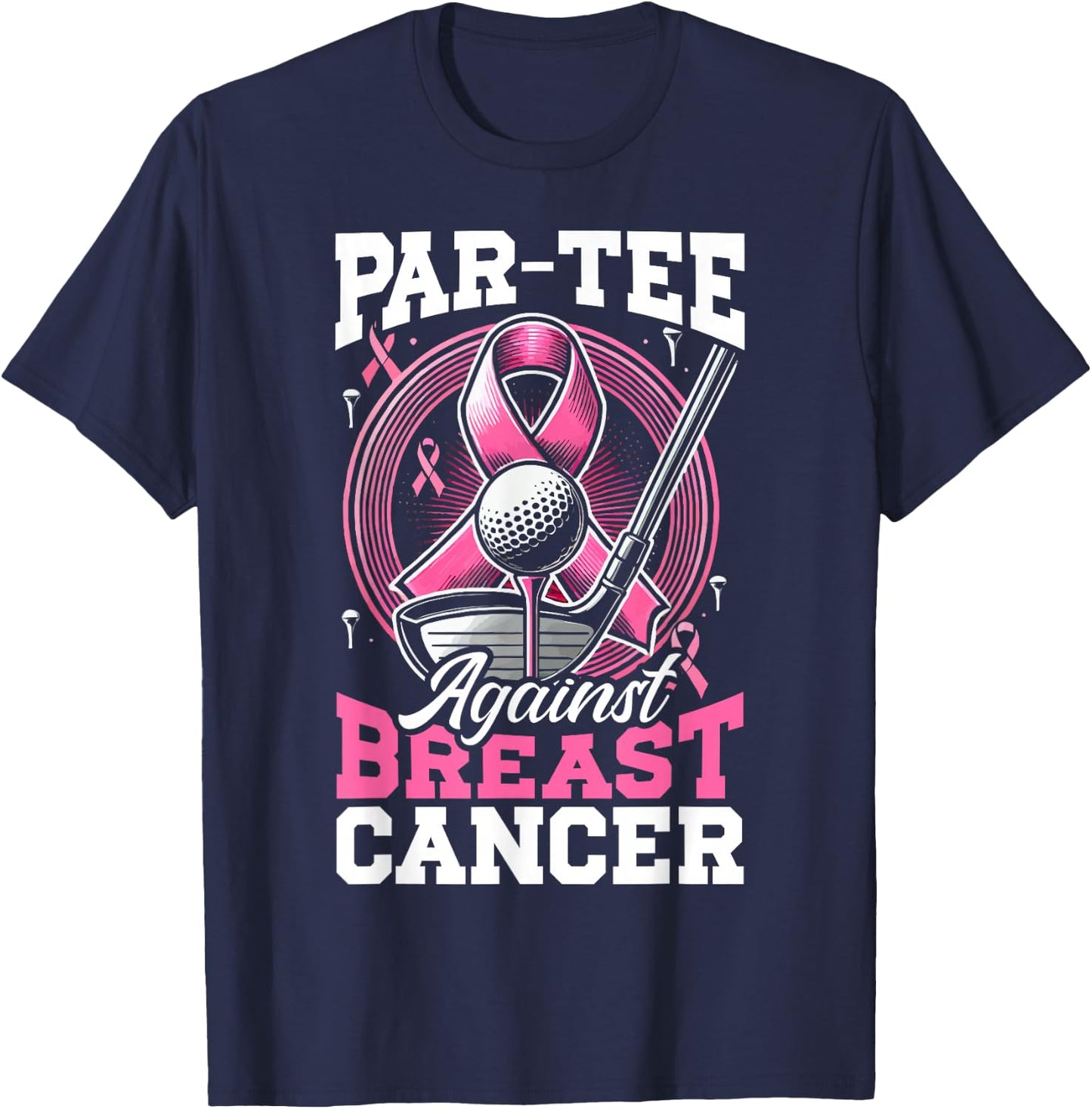 Golf Breast Cancer Awareness Month Golfer Pink Ribbon T-Shirt - T-Shirt | Navy