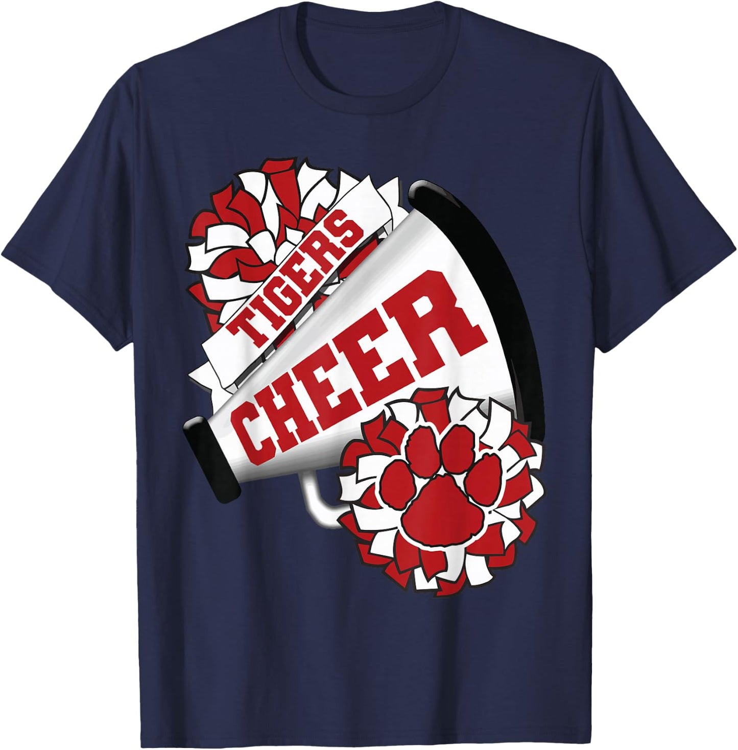 Tigers Cheerleading Back To School Cheer Team Spirit Red T-Shirt - T-Shirt | Navy