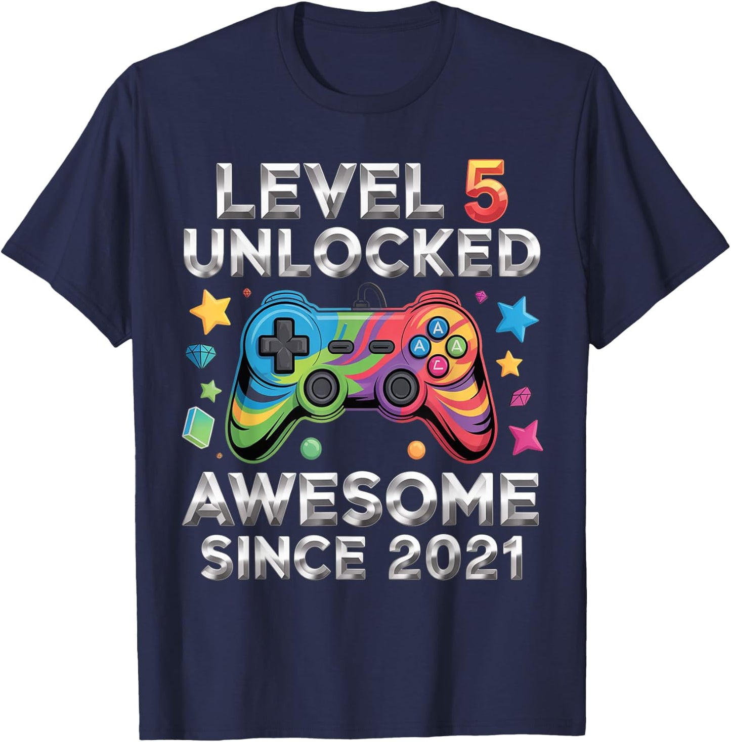 Level 5 Unlocked Awesome Since 2021 5th Birthday Gaming T-Shirt - T-Shirt | Navy