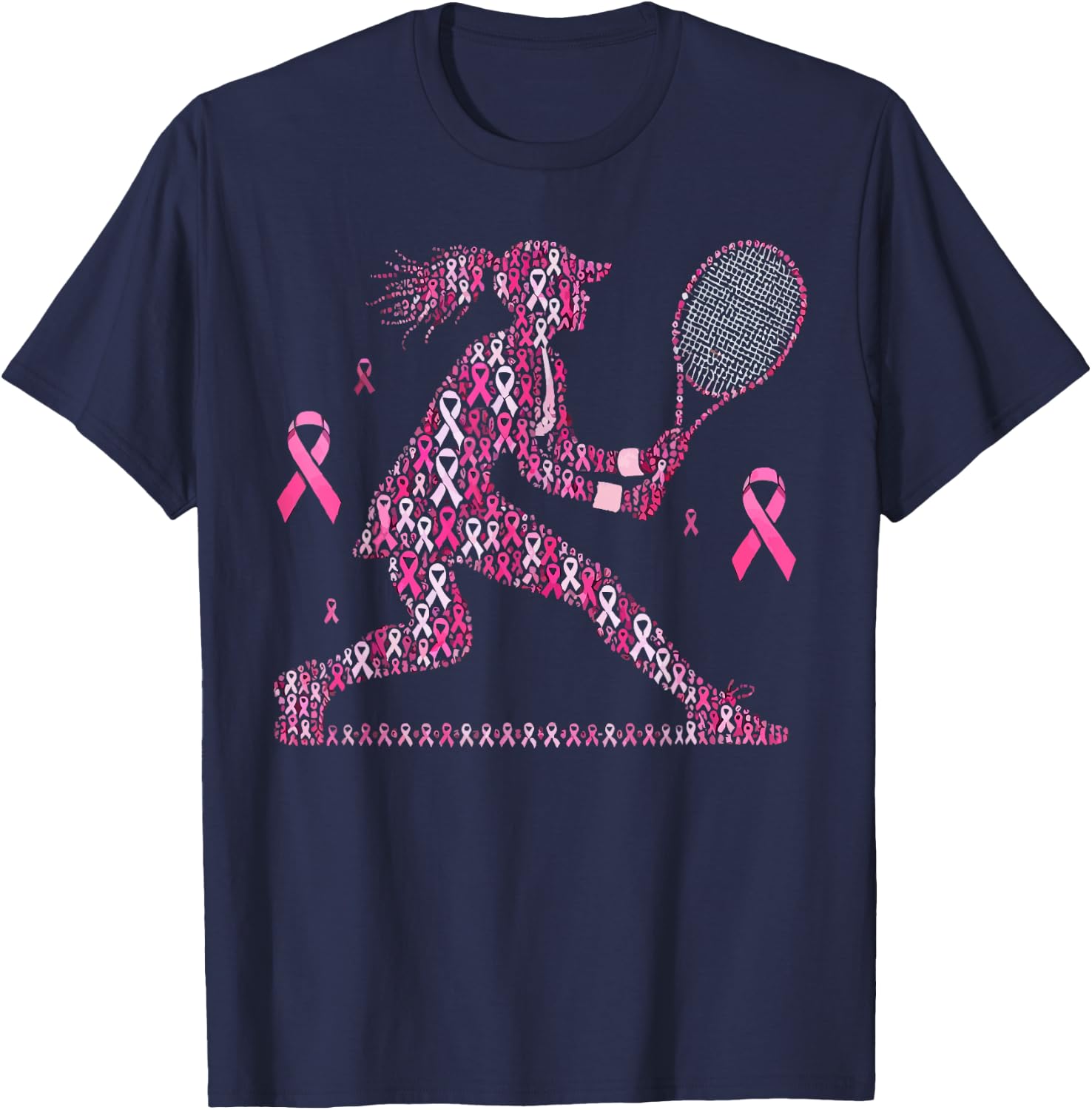 Tennis Breast Cancer Awareness Month Pink Ribbon T-Shirt - T-Shirt | Navy