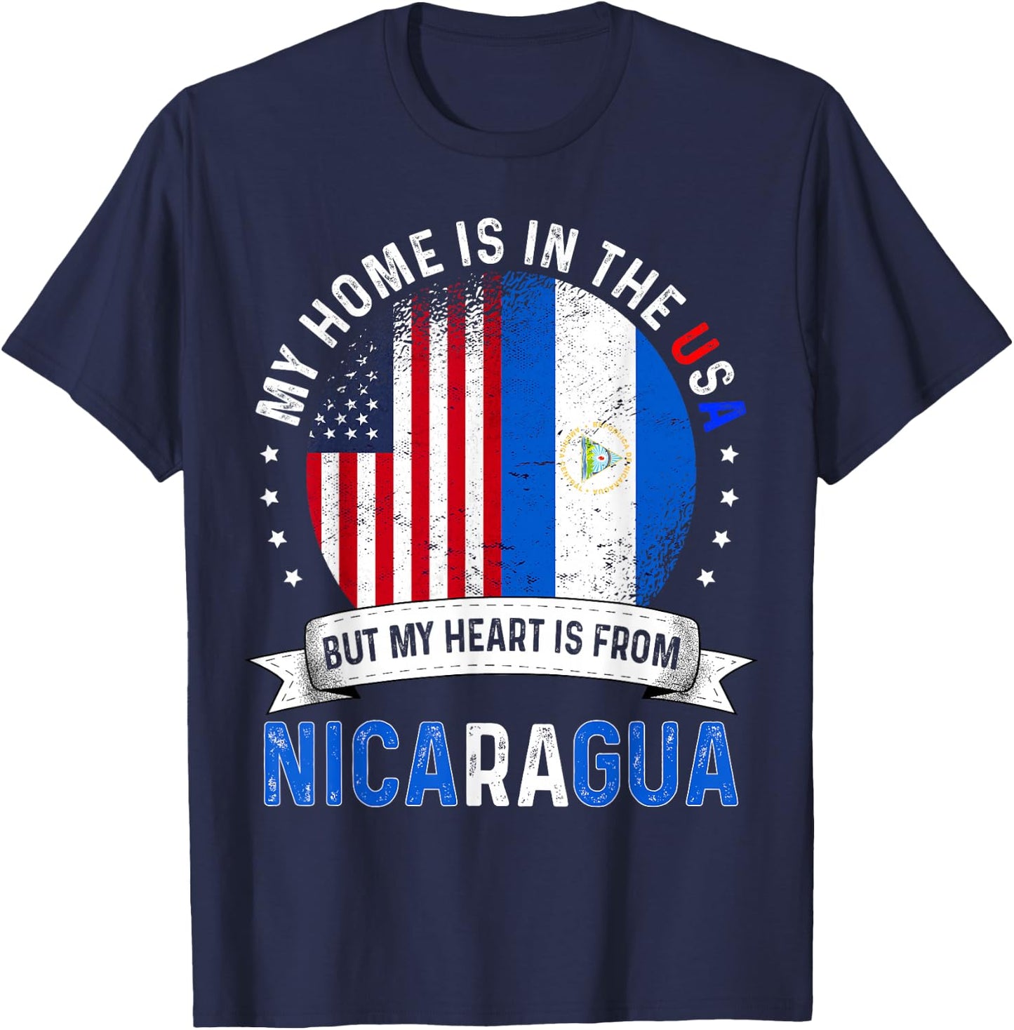 Nicaraguan American Patriot Heart is from Nicaragua Flag T-Shirt - T-Shirt | Navy
