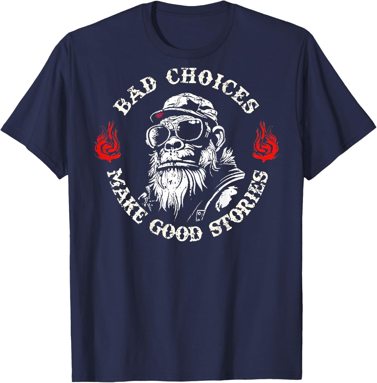 Monkey Bad Choices Make Good Stories (on Back) T-Shirt - T-Shirt | Navy