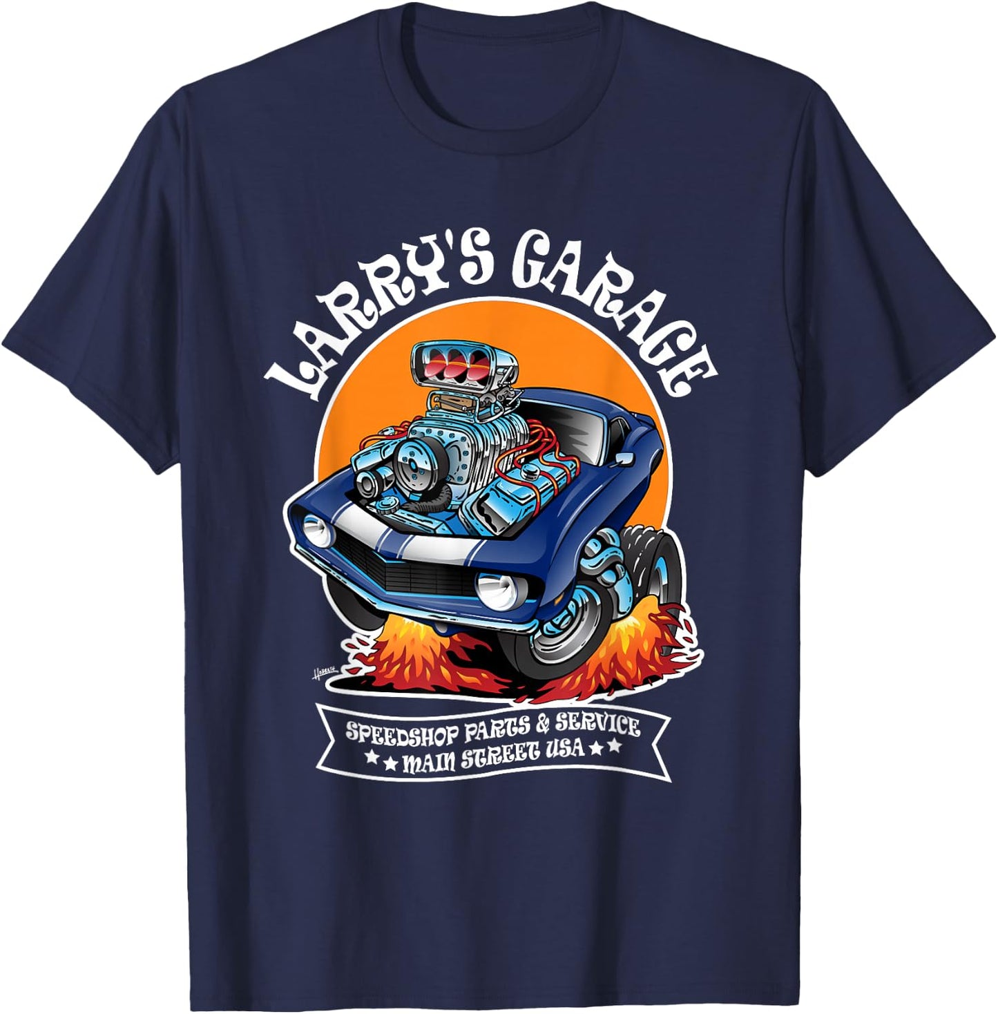 Larry's Garage Hotrod Classic Car Design for the Name Larry T-Shirt - T-Shirt | Navy