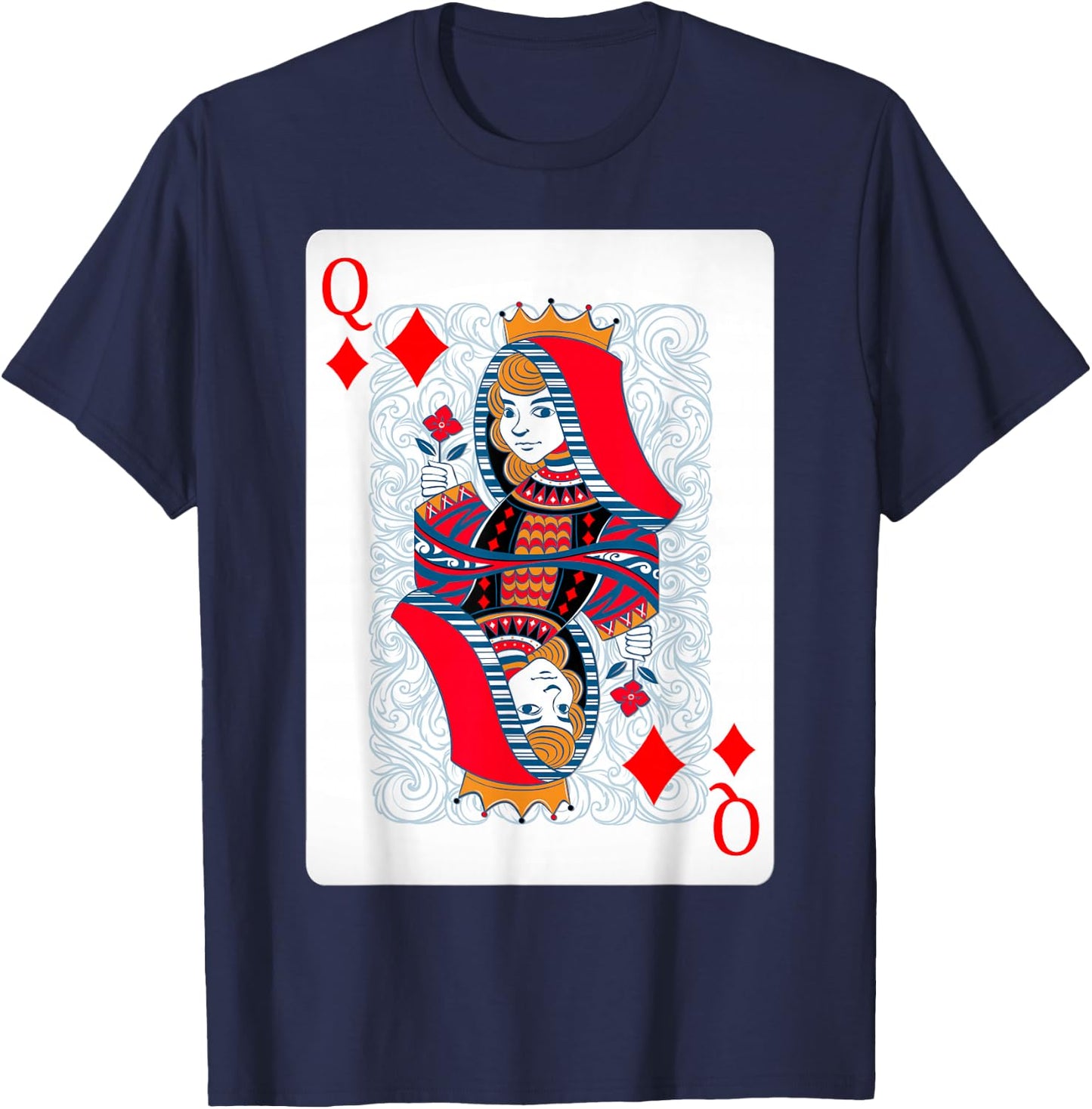 Queen Of Diamonds Playing Cards Shirt Easy Halloween Costume T-Shirt - T-Shirt | Navy