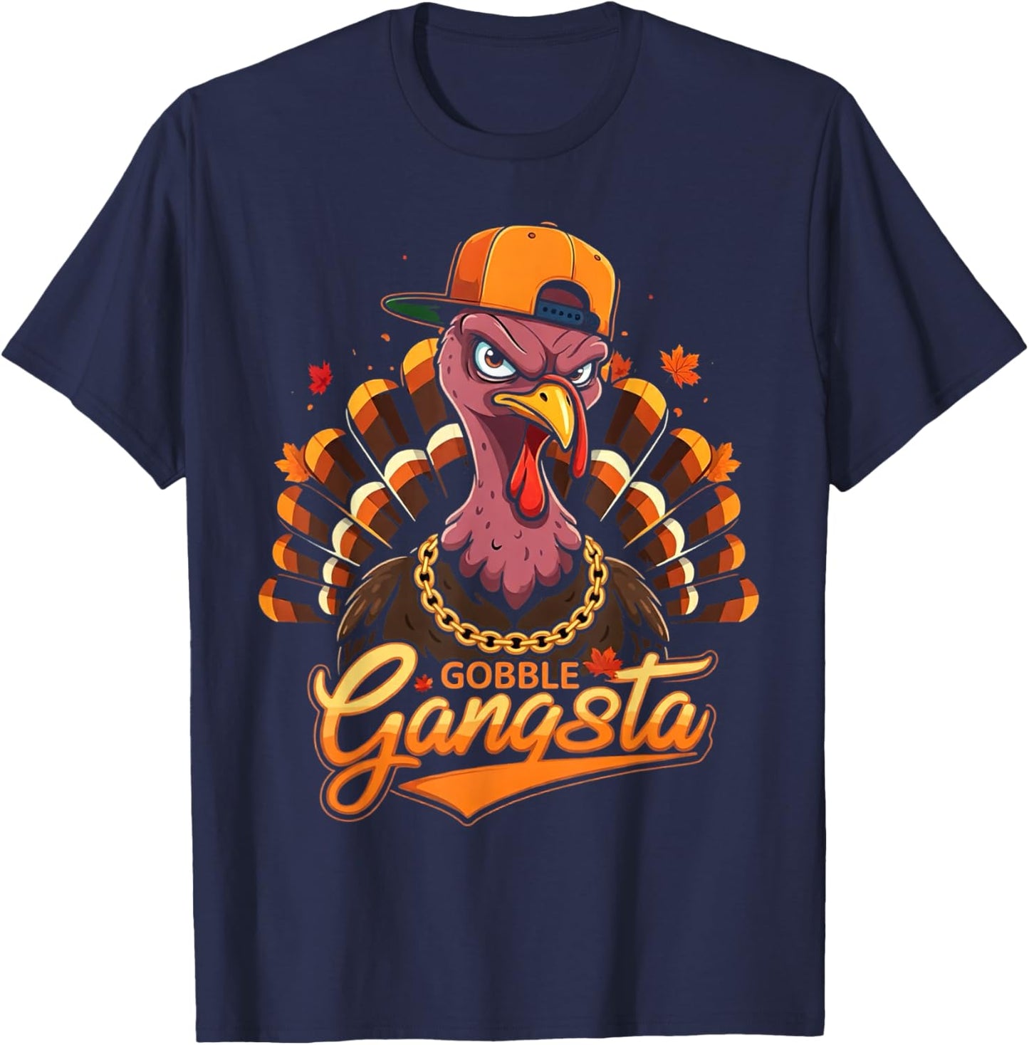 Thanksgiving Gangster Turkey Gobble Gangsta Cool Turkey Fun T-Shirt - T-Shirt | Navy