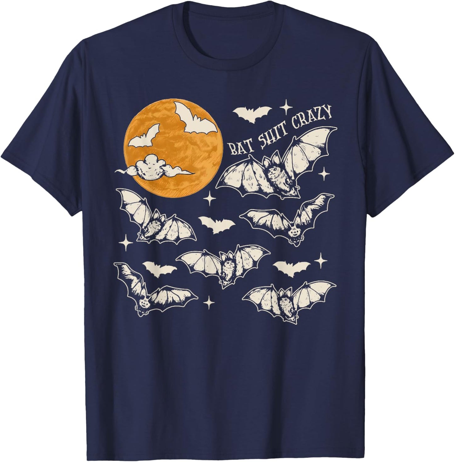 Bat Shit Crazy Funny Halloween Spooky Season Retro Moon T-Shirt - T-Shirt | Navy