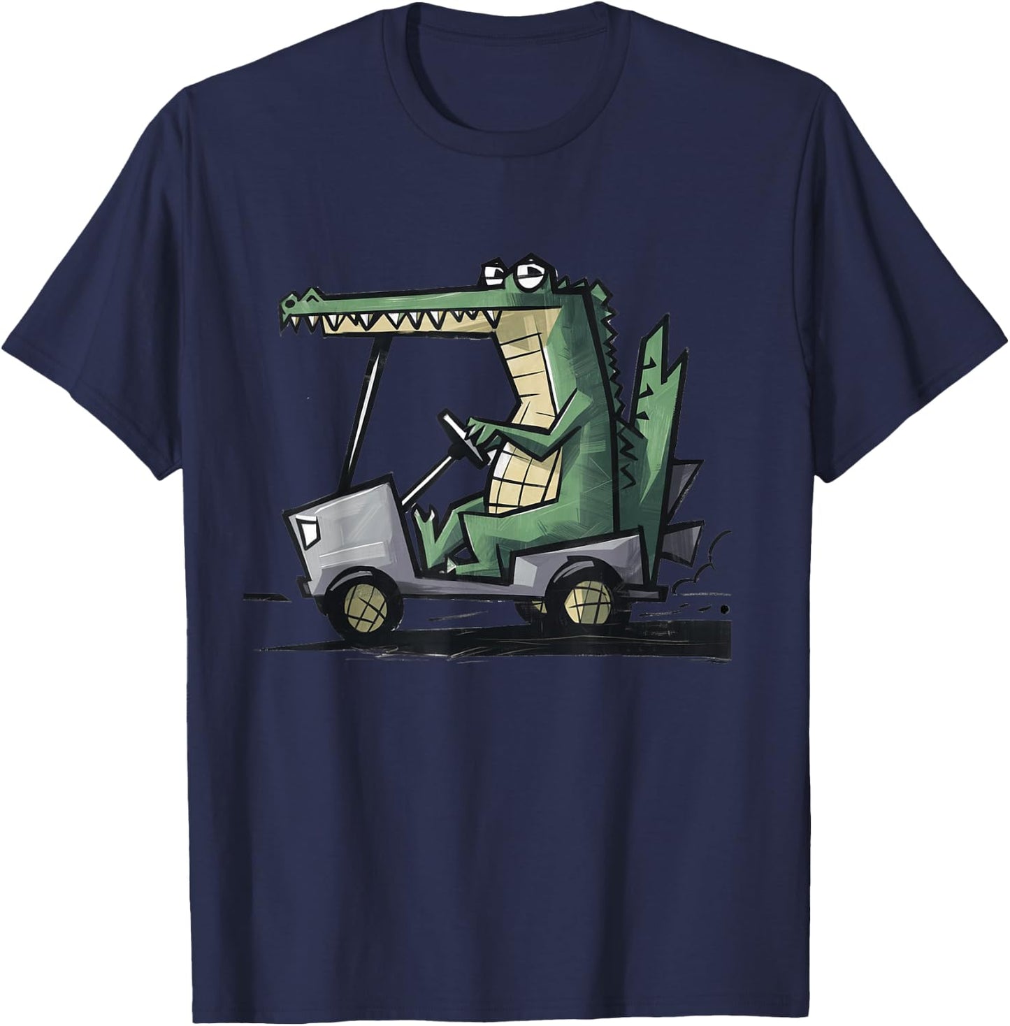 Smileteessports Funny Alligator Driving Golf Cart Golfing T-Shirt - T-Shirt | Navy