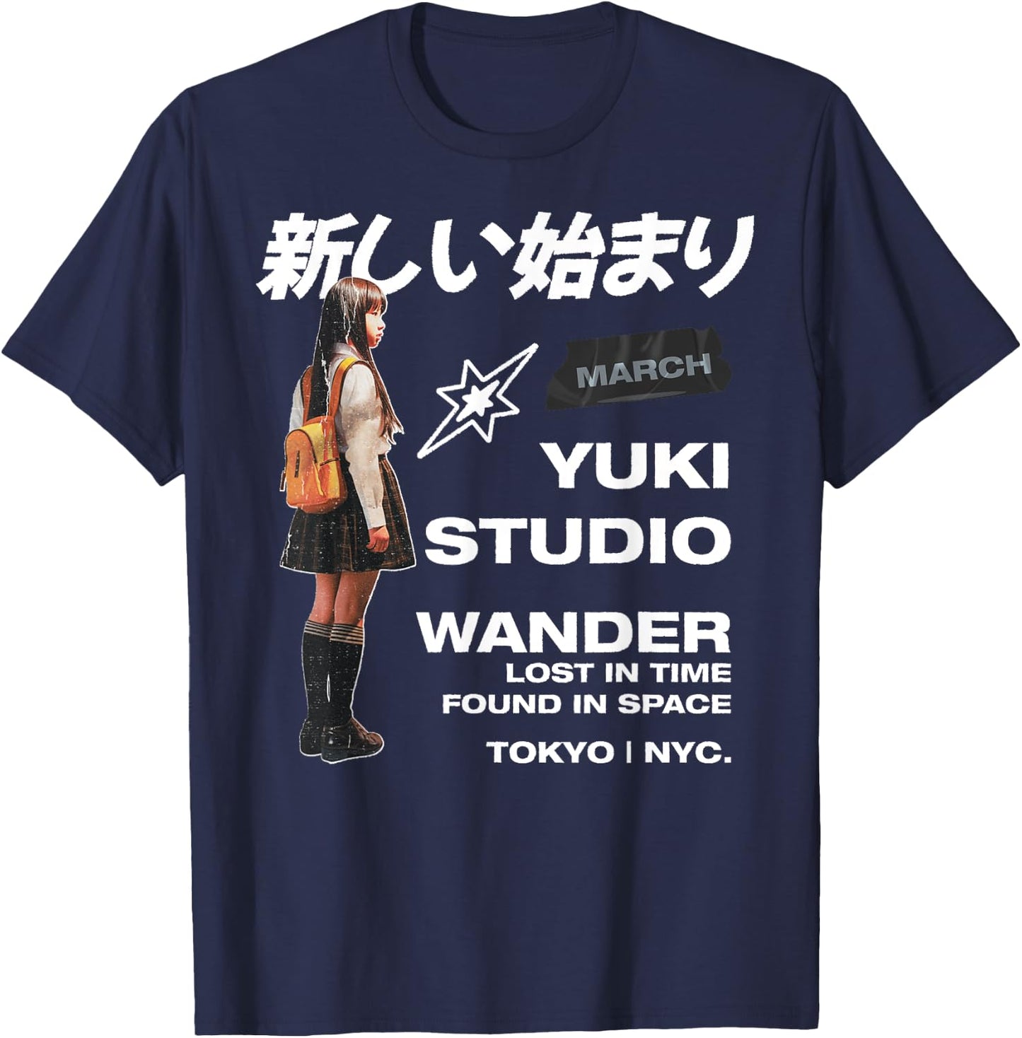 New Beginning - Wander Japanese Tokyo NYC Retro Japan Art T-Shirt - T-Shirt | Navy