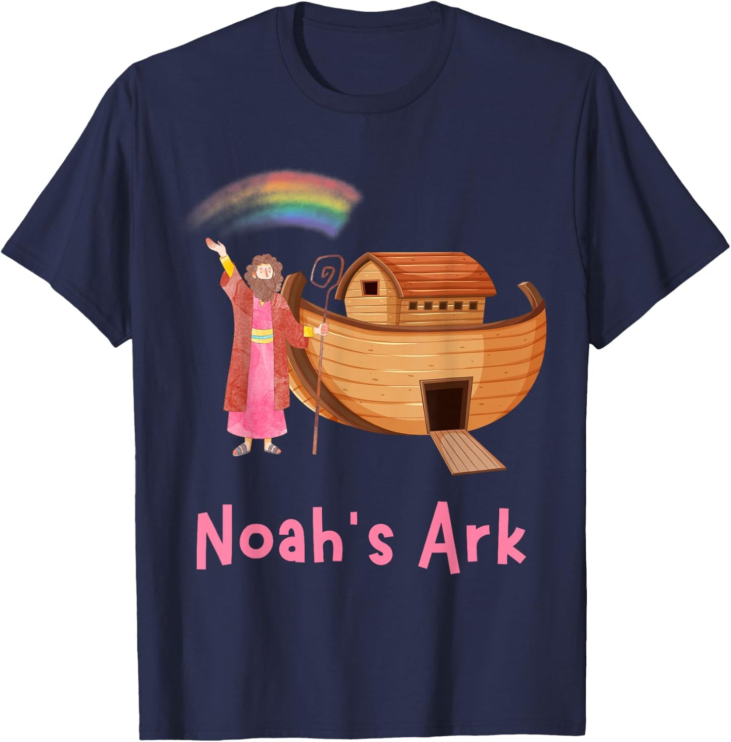 Kids Faith Bible Stories Pink Noah's Ark Girls Toddler Teen T-Shirt - T-Shirt | Navy