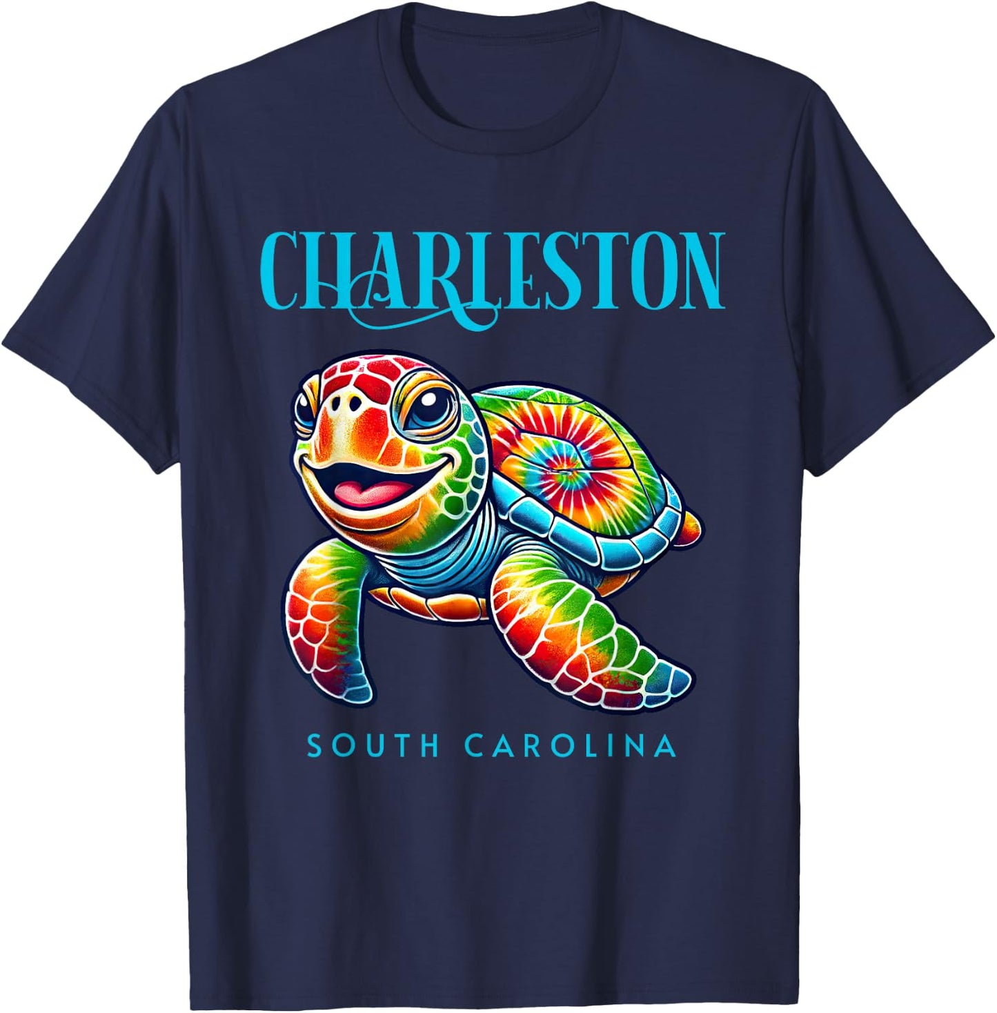 Charleston South Carolina Smiling Tie Dye Sea Turtle T-Shirt - T-Shirt | Navy