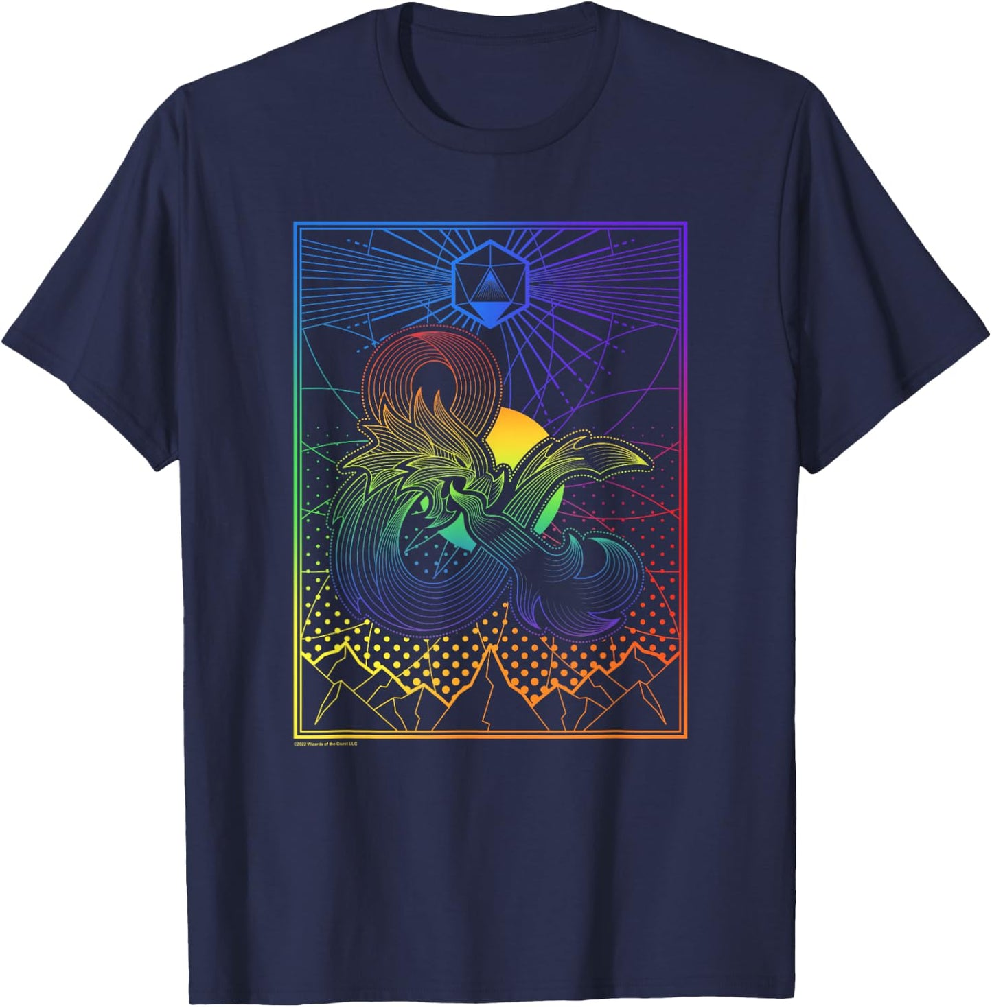 Dungeons & Dragons Geo Dice Rainbow Pride Poster T-Shirt - T-Shirt | Navy