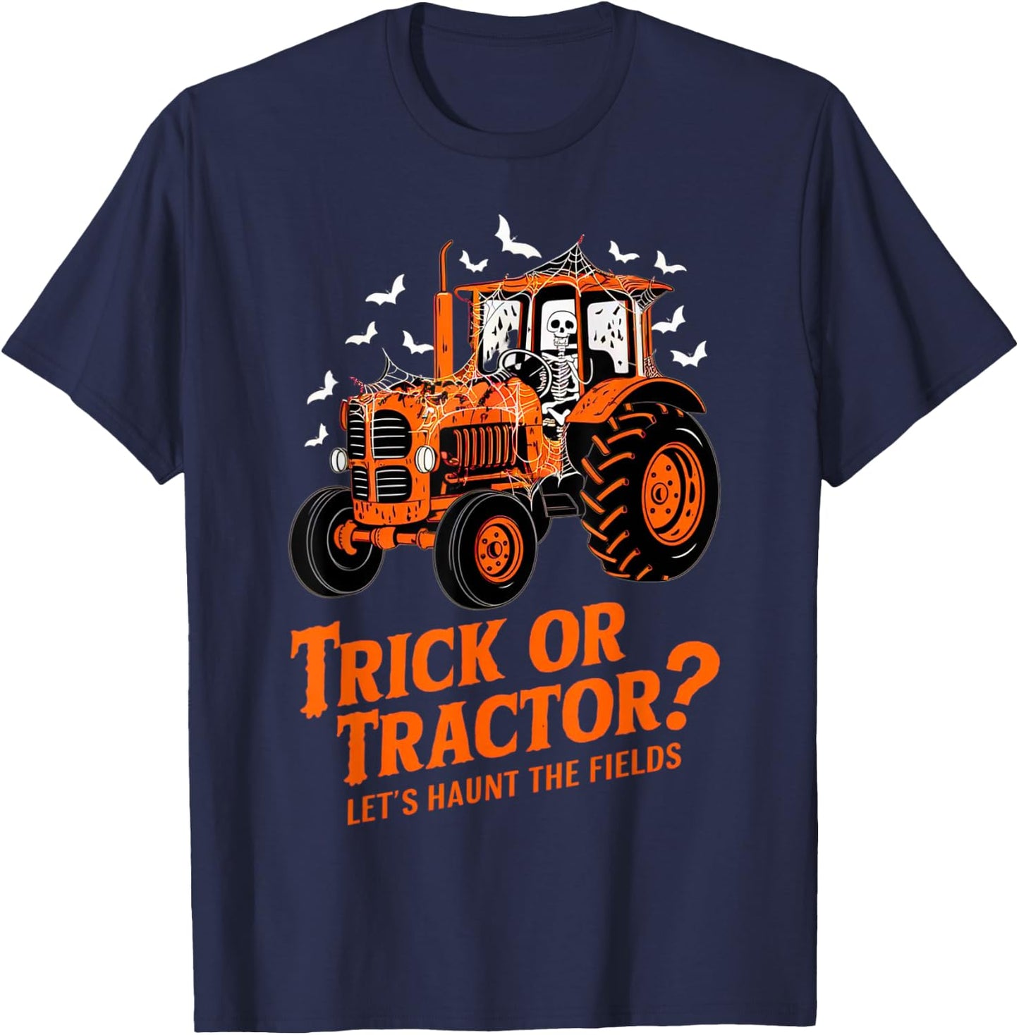 Funny Farmer Costume Halloween Spooky Skeleton Drive Tractor T-Shirt - T-Shirt | Navy