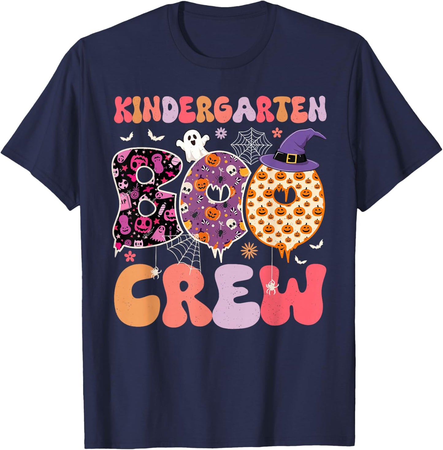 Kindergarten Boo Crew Funny Halloween Spooky Teacher Kids T-Shirt - T-Shirt | Navy