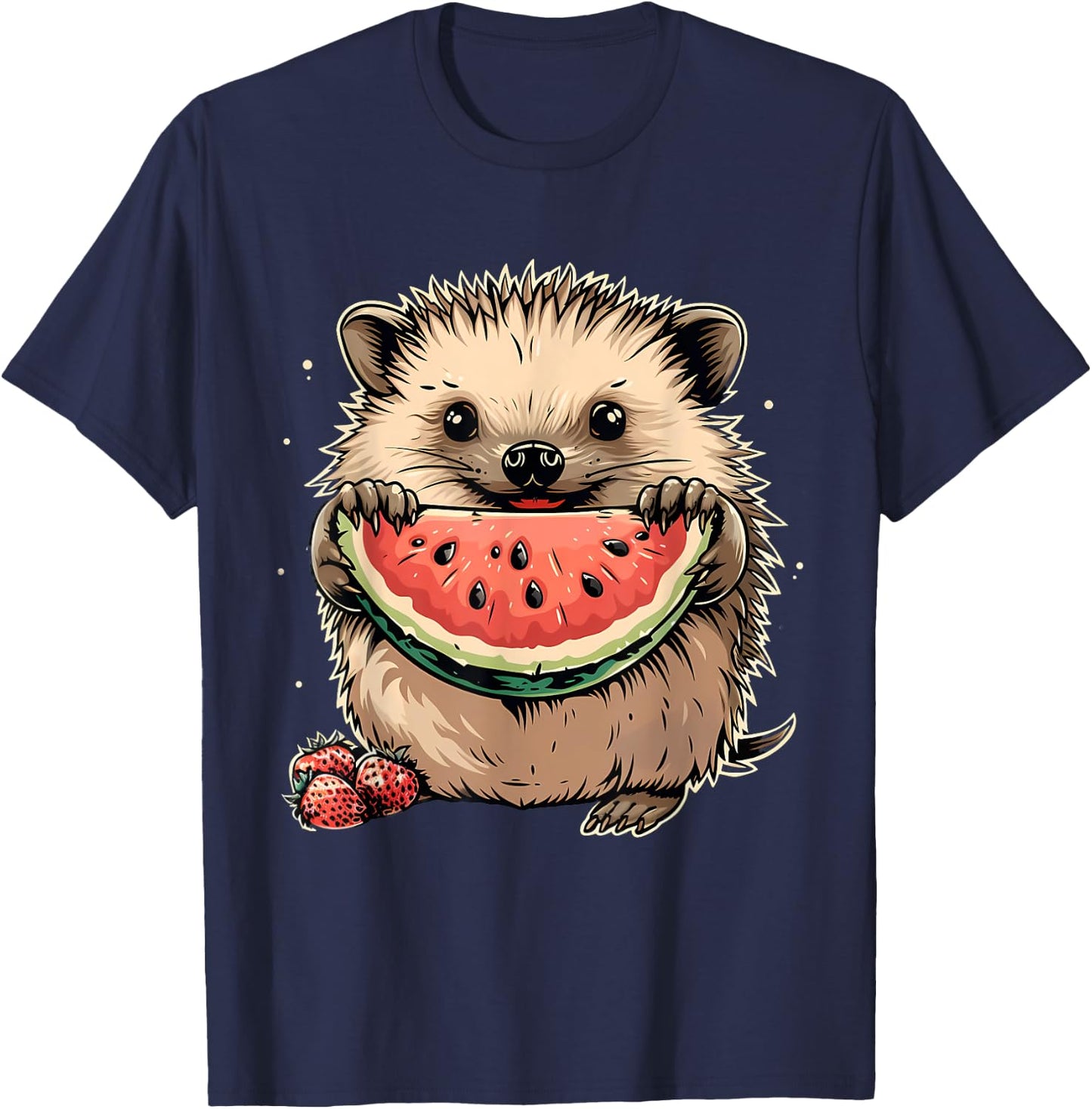 Watermelon Hedgehog Watermelons Fruit Artwork Strawberry T-Shirt - T-Shirt | Navy