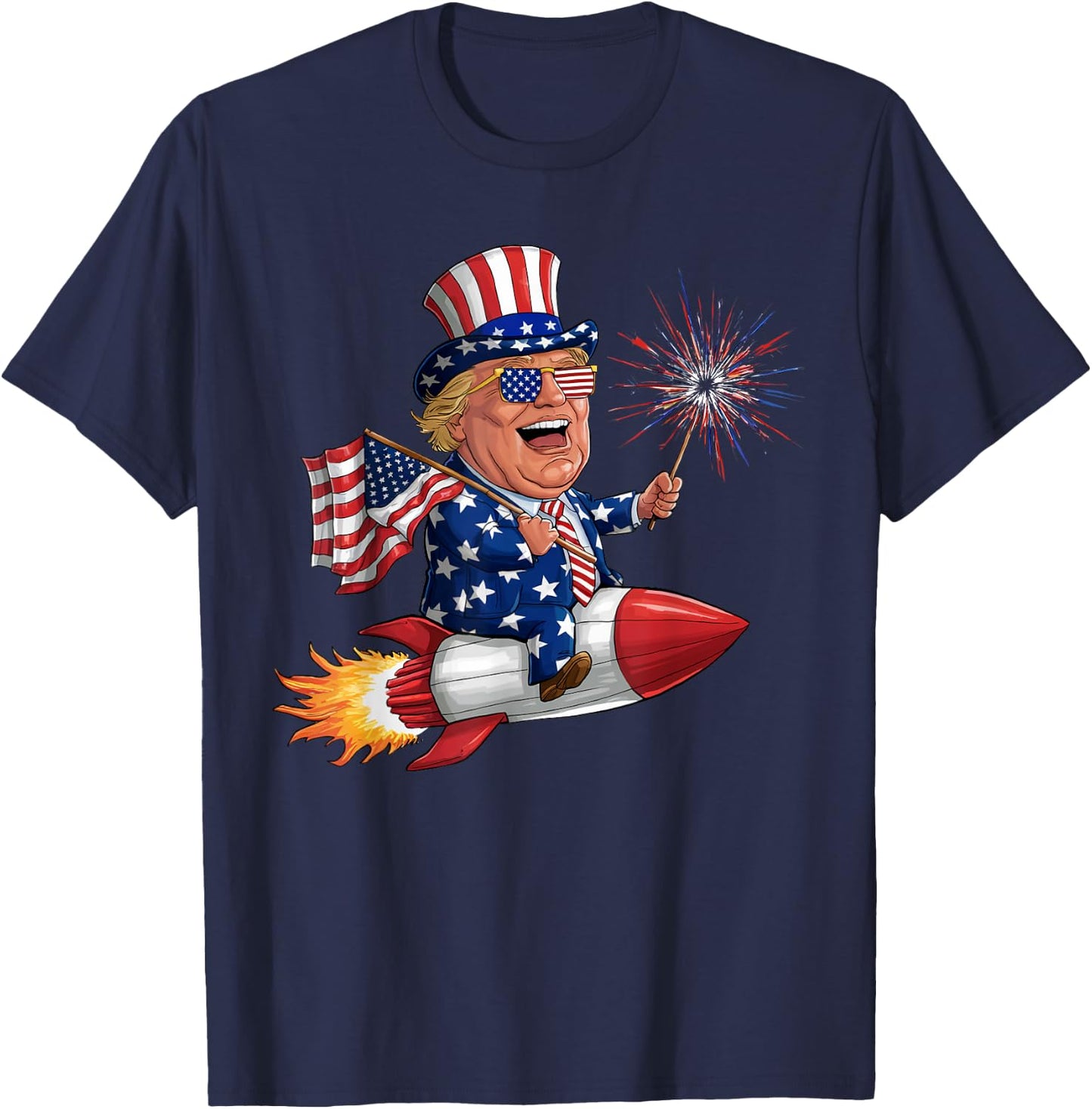 Donald Trump 2024 Happy 4th Of July Trump American Flag Women Men T-Shirt - T-Shirt | Navy