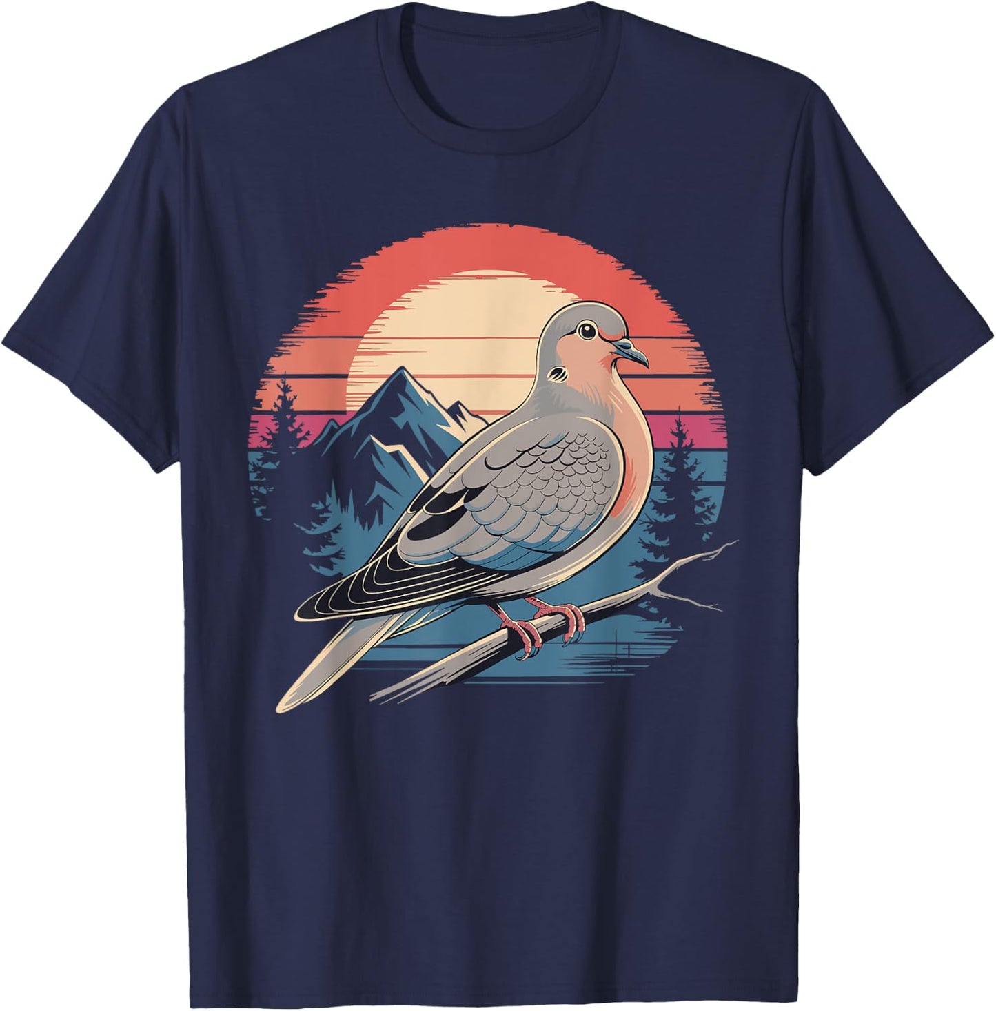 Mourning Dove Bird Lover Vintage Retro Sunset Bird Watching T-Shirt - T-Shirt | Navy