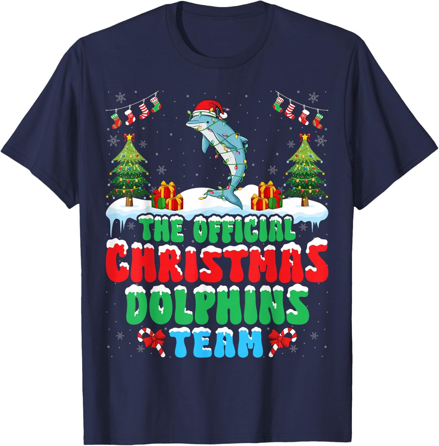 Christmas Dolphins Team - Dolphins Wearing Santa Hat Xmas T-Shirt - T-Shirt | Navy